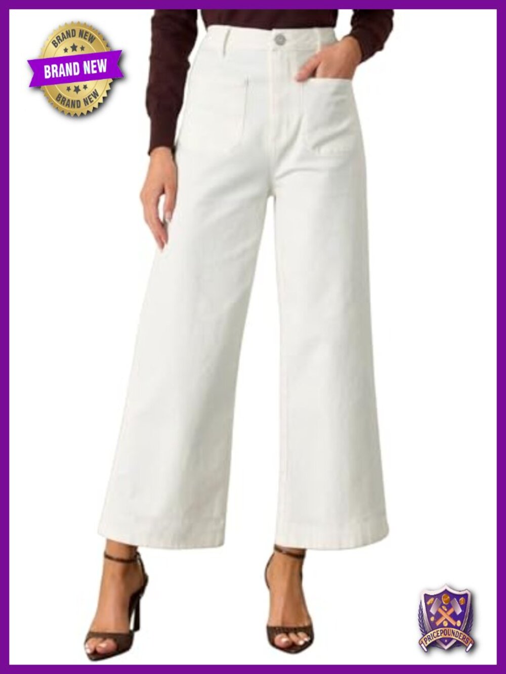 High Waisted Cropped Wide Leg Stretchy Jeans with Front Patch Pockets